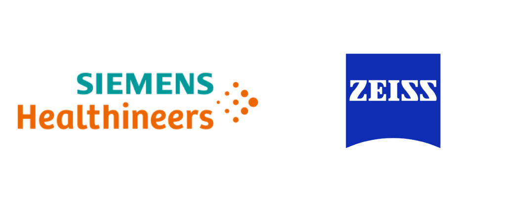 This image shows the logos of Siemens Healthineers and Zeiss.
