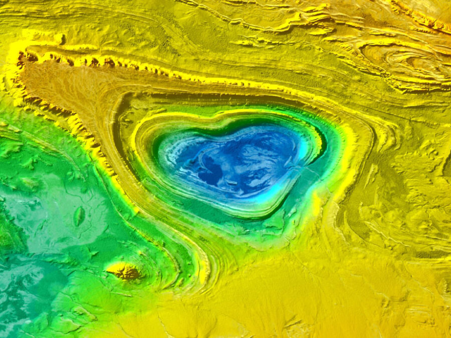 Image by Markus Bachmann, DLR, called "A Heart from the TanDEM-X DEM", showing a heart-shaped topographic structure in the Lut Desert, Iran, acquired by the German radar satellites mission TanDEM-X.