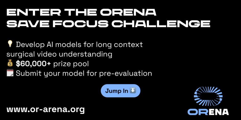 Promotional banner for the SAVE FOCUS Challenge featuring white text on a black background, with the ORENA logo in the lower right corner.