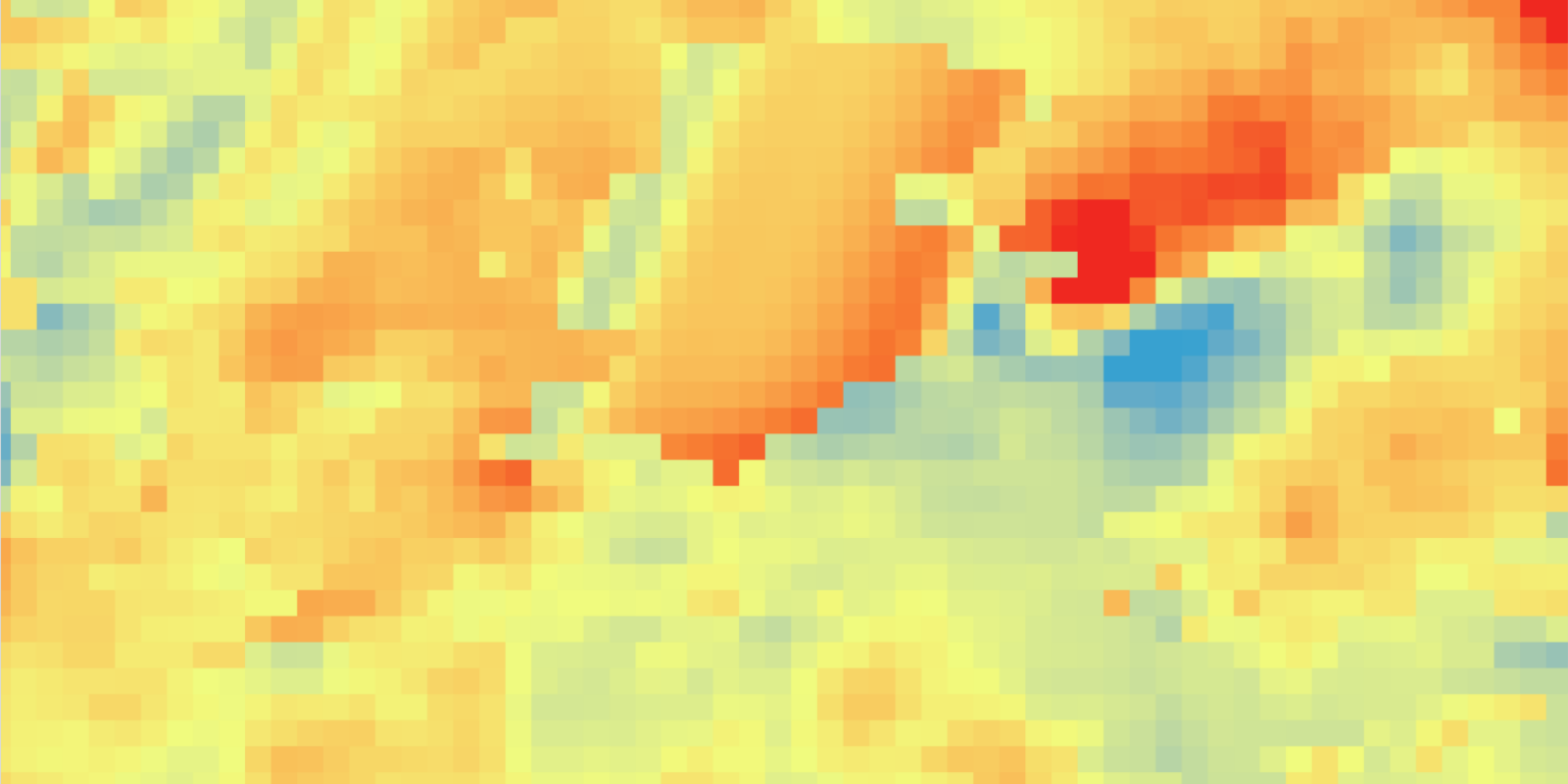 Color-coded pixel map with shades of yellow, orange, red, green, and blue.